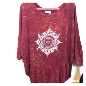 Red 3/4 sleeve with white mandala design